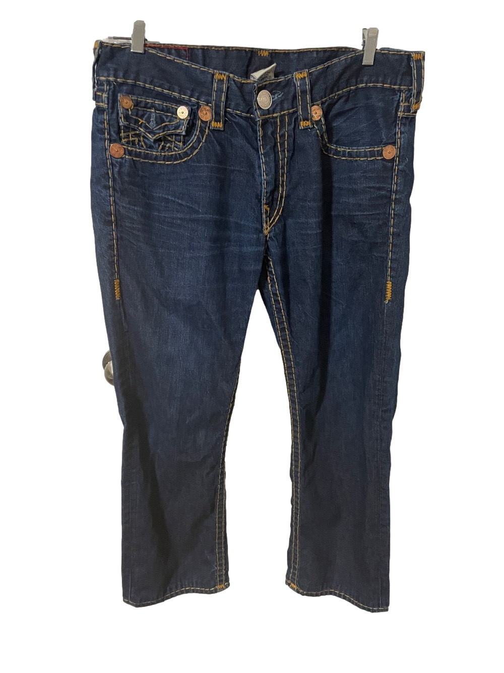 True Religion Ricky T Dark Blue Jeans with Gold Colour Stitching Size 38